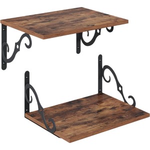 Wooden Wall Shelf With Iron <b>Bracket</b> 2 Tier Rectangle Durable Storage Rack - Product Image 5