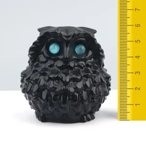 Chất Lượng Cao Tay Khắc Tự Nhiên Màu Đen Obsidian Pha Lê Owl Khắc Cho Phong Thủy Trang Trí