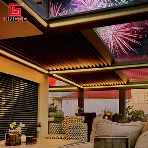 पिछवाड़े के लिए इलेक्ट्रिक शटर रूफ गज़ेबो एल्यूमीनियम फोल्डेबल रूफ वाटरप्रूफ पेर्गोला पवेलियन एलईडी लाइट ग्लास दरवाजे के साथ - Product Image 2