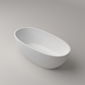 Bañera Moderna y Confortable de Piedra Artificial, Superficie Sólida, Independiente, para Baño Interior, Forma Ovalada, con Desagüe - Product Image 5