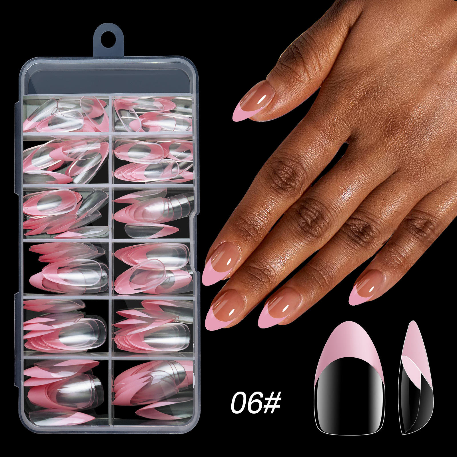 6- [Pink] 120 French pointed nails