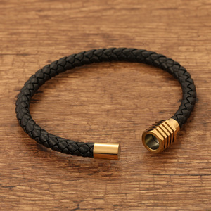 Bracciale da <span class=keywords><strong>Uomo</strong></span> dal Design Semplice in Acciaio Inossidabile con Cinturino in Pelle Intrecciato <span class=keywords><strong>Accessori</strong></span> - Product Image 4