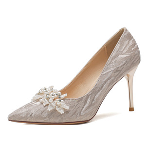 6681-32 Sexy Pointed <b>Toe</b> Stiletto Heel Wedding Shoes Flower Decoration Fashion Trend Slip-On Bride Dress Shoe - Product Image 5