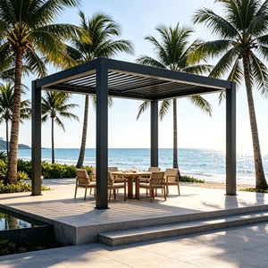 sun rain wind triple control motorized louver patio shade aluminum outdoor kitchen gazebo modular expandable large span <b>frame</b> - Product Image 3