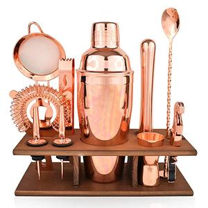 Ensemble de shakers à cocktails en cuivre plaqué sur mesure, <span class=keywords><strong>kit</strong></span> de barman avec support en bois <span class=keywords><strong>pour</strong></span> marques d'<span class=keywords><strong>alcool</strong></span> - Product Image 1