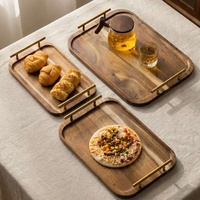 Minimalistische ronde bamboe serveerschaal met handvat voor thuis, hotel, thee, fruit, cake, snacks, groothandel bamboe theeschotel
