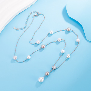 Collier de perles en argent pour femmes, pendentif en perles de culture d'eau douce en argent sterling 925, bijoux simples et élégants, cadeau en gros - Product Image 1