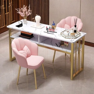 Mesa de Manicura Moderna de Metal de Lujo Ligero 2026, Precio Especial, Tablero de Densidad Media, Mesa de Manicura Doble - Product Image 1