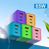 Bloc de chargeur USB C dégradé pastel GaN 65W Chargeur mural compact rapide à 3 ports pour Macbook Air iPad iPhone 16 Pro Galaxy S25