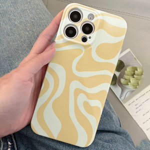 Funda Protectora Rígida para Teléfono Móvil con Diseño de Ondas Amarillas, para <span class=keywords><strong>iPhone</strong></span> 8, X, Xr, Xs, 11, 12, 13, <span class=keywords><strong>14</strong></span>, 15, 16, 17 Pro Max - Product Image 1
