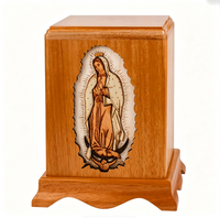 Urne funéraire en bois pour animaux de compagnie avec incrustation Notre-Dame de Guadalupe, religieuse, catholique, verticale, pour cendres de chien ou de chat, souvenir commémoratif