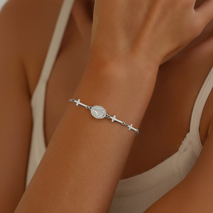 Nouveau Bracelet Médaille Miraculeuse Croix Délicate 2026 en Acier Inoxydable Plaqué Or 18K, Bijou Religieux de Prière - Product Image 2