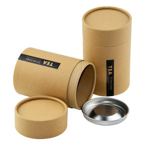 Biodegradable Cylinder Cardboard Box Metal Lid Natural Brownie Kraft Paper Tube for Coffee Beans Tea Leaves Tea Bags Packaging