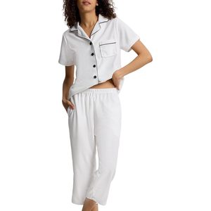 Conjunto de Pijama Capri para Mujer, Camiseta de Manga Corta con Botones y Pantalones de Punto Waffle, Ropa de Dormir Blanca de 2 Piezas, Ropa de Casa para Mujer, Pijama - Product Image 4