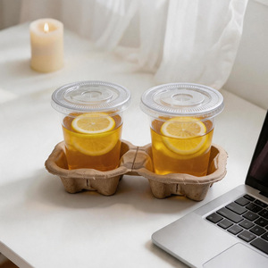Porte-gobelets et gobelets en <span class=keywords><strong>pulpe</strong></span> biodégradables jetables, supports de gobelets simples et doubles pour thé à bulles, café à emporter, vaisselle - Product Image 1