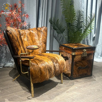 Fauteuil d'appoint style Mid-Century à imprimé tigre, structure en bois massif, fauteuil lounge rétro pour salon, bureau ou balcon