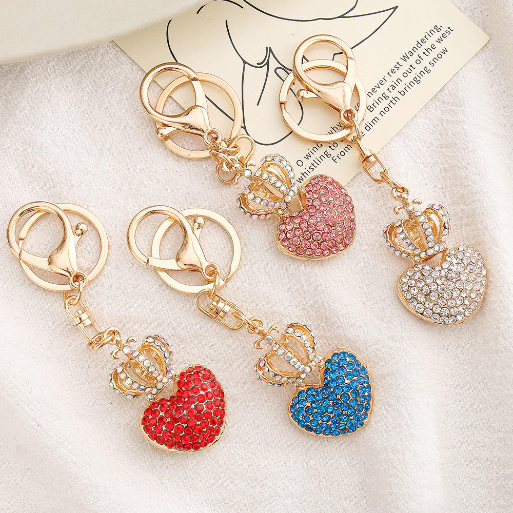 Fashion Heart Shape Keychain Cute Love Metal Key Chains Heart Keychain  Luxury Diamond Keyrings Bling Crystal Rhinestone Keychain