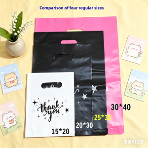 <b>black</b> thank you plastic <b>bags</b> bulk with heavy duty die cut handles for <b>small</b> business - Product Image 3