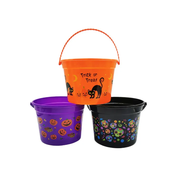 Small Size Plastic Candy Bucket with handle for Halloween