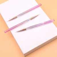Lot de 3 pinceaux liner pour nail art, poils en nylon 7/9/11mm, tube or rose, manche acrylique, pour traçage et dessin, vente en gros pour salons