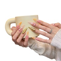 Ontwerp #2002 Handgemaakte Luxe 3d Fruit Oranje Goud 10 Stuks Pers Op Nagel Tips Zomer Hoge Kwaliteit Stiletto Kunstmatige Nep Nagels