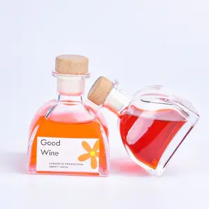 Mini Style 50ml 100ml 150ml 180ml 250ml Clear Square Shaped Glass Tea Milk Juice Beverage Bottle With Wood Cork Lid