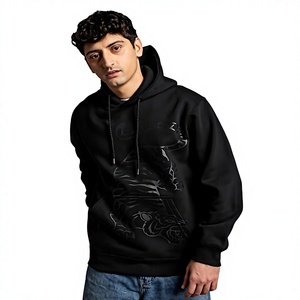 Sudadera con Capucha Negra para Hombre, Estampado de Tigre en Relieve, Tejido Informal, Corte Regular, para Otoño - Product Image 4