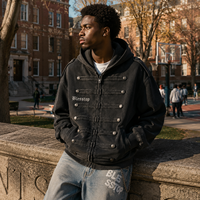 Veste à capuche vintage Blesstop avec détail boutonné sur le devant, veste streetwear pour homme