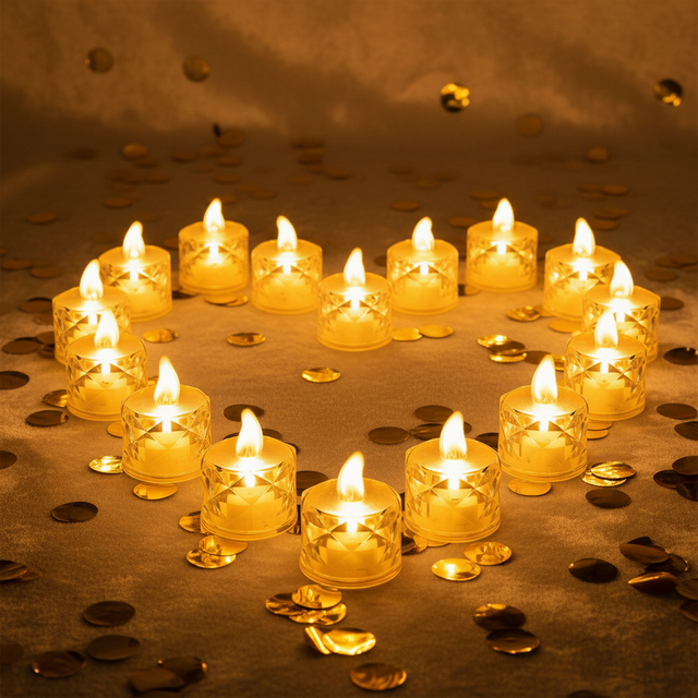 Flickering Flame LED Tea Lights with Crystal Clear Effect for Wedding, Home Decor & Ambient Lighting Battery Operated