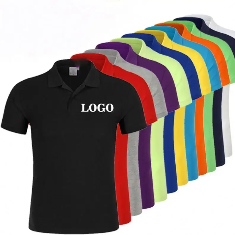 Camisa polo masculina 100% algodão de alta qualidade com logotipo OEM bordado com impressão personalizada em 12 cores liso em branco