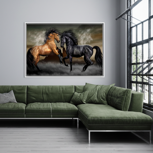Printed Canvas: Two Horses Glass <b>Wall</b> <b>Art</b> - Loft Decor, Elegant Equine Gift,WHITE <b>FRAMED</b> CANVAS - Product Image 3