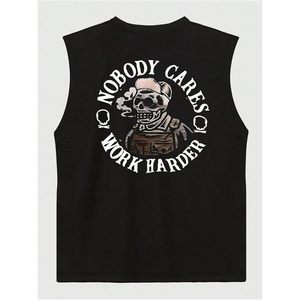 FOXA Men's <b>Skull</b> Graphic Tank <b>Top</b> Crew Neck Sleeveless Workout Tee 100% Cotton Breathable Summer Gym Shirt - Product Image 5