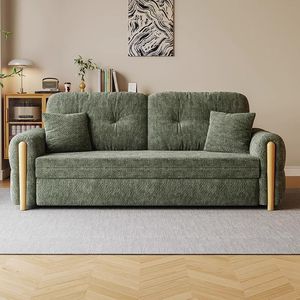 Multifunctional Sofa Bed With Folding Design Stone Slab <b>Coffee</b> <b>Table</b> Extendable Chenille Fabric For Small Living Rooms - Product Image 2