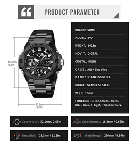스케미 2404 핫세일 카운트다운 알람 날짜 표시 듀얼 타임 스틸 스트랩 라이트 디지털 방수 스포츠 시계 - Product Image 5
