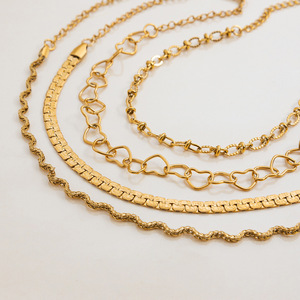 Gold Chain <b>Bracelet</b> <b>Set</b> Heart Link Design Unisex Jewelry Gift Combination - Product Image 4