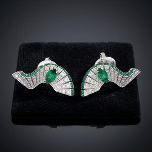 Luxury Women's <b>Emerald</b> Cut <b>Stud</b> Earrings With Marquise Diamond Wings Channel Setting 18K Solid Gold Party Jewelry - Product Image 3