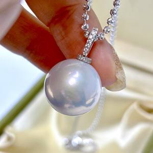 Pendentif en perle d'eau douce de 15-16 mm en forme de boule de dragon avec longue chaîne en argent S925, collier scintillant en forme de queue humaine - Product Image 4