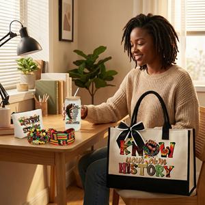 Coffret Cadeau Lunaire Juneteenth Mois de l'Histoire des Noirs Sac Fourre-tout en Toile et Gobelet en Verre pour Cadeaux de Fête - Product Image 5
