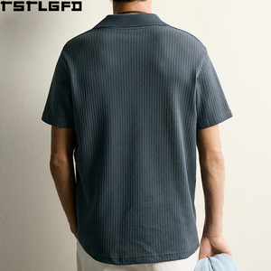 Polo de punto abierto con cuello Johnny para hombre, azul pizarra, manga corta, fabricantes de polos para hombre al por mayor - Product Image 5