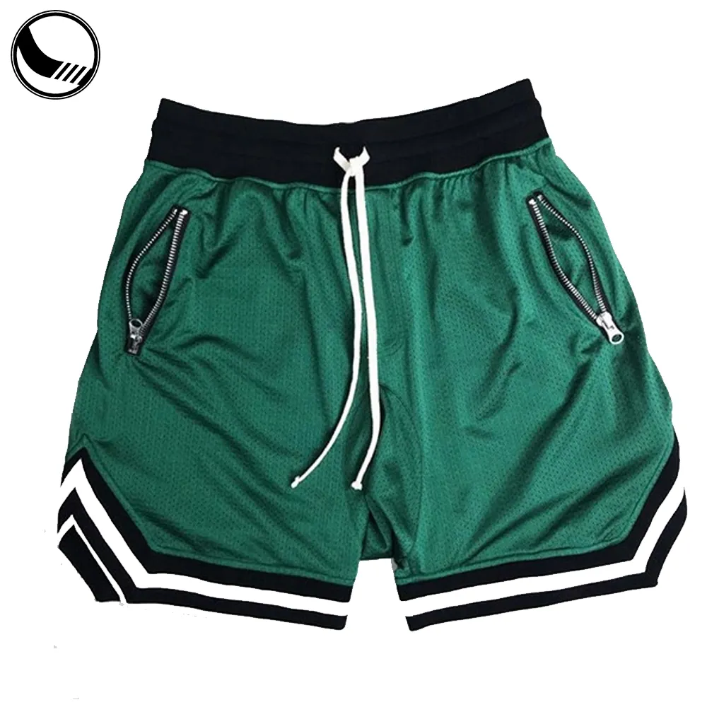 Pantalones cortos de baloncesto de poliéster con cremallera para hombre y mujer, shorts retro personalizados de alta calidad con imagen rosa, sexys, de 5 pulgadas, con malla en blanco