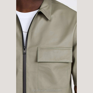 Modern Custom logo Short Sleeve Drop Shoulder Chest Pockets Hip Hop Men <strong>Cowboys</strong> Plus Size Shirts Zip up Plain Faux Leather Shirt - Product Image 5