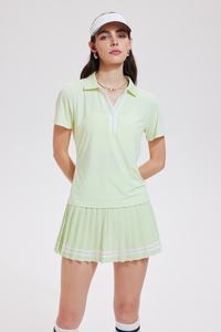 Golf tenis rahat <span class=keywords><strong>2</strong></span> parça spor setleri V boyun Polo kısa kollu ve yüksek bel pilili etek setleri Badminton Fitness giysileri - Product Image 4