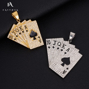 FP1228 Collar con Colgante de Acero Inoxidable con Diseño Único de <span class=keywords><strong>Texas</strong></span> Hold'em Straight Flush Ice Out Lucky, Chapado en Oro, Estilo Hip Hop para Hombre - Product Image 5