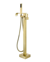 Robinet de baignoire populaire, moderne, carré, en laiton doré brossé, avec poignée unique en céramique, à poser au sol, avec fonction pause et jet doux