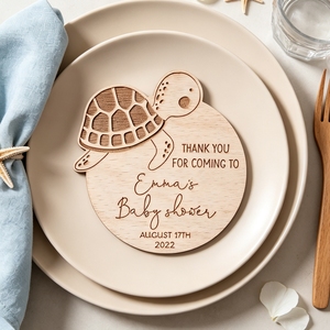 Letrero de Madera Grabado con Láser Personalizado con Forma de Tortuga Marina, Recuerdo <span class=keywords><strong>para</strong></span> Baby Shower, Regalo de Agradecimiento, Recuerdo Personalizado con Nombre y Fecha, Souvenir <span class=keywords><strong>para</strong></span> Fiesta - Product Image 1