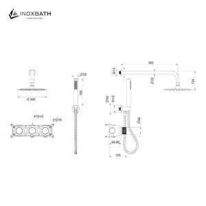 Inbouw douchemengkraan set van 304 roestvrij staal, enkelgreeps, warm en koud water, verborgen badregendouche, thermostaatkraan - Product Image 3