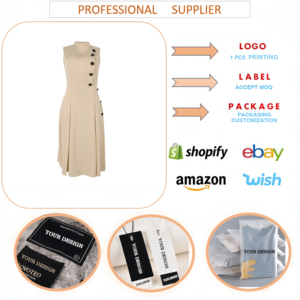 S10993 Vestidos <span class=keywords><strong>de</strong></span> Verano <span class=keywords><strong>de</strong></span> Moda para <span class=keywords><strong>Mujer</strong></span>, Casuales, Elegantes, <span class=keywords><strong>de</strong></span> Cintura Alta, Cuello Alto, Sin Mangas, Vestido <span class=keywords><strong>de</strong></span> Oficina para <span class=keywords><strong>Mujer</strong></span> con Botones - Product Image 6