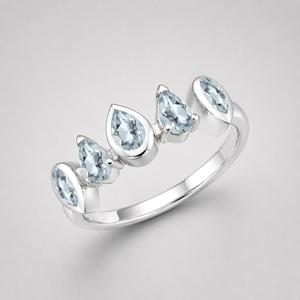 Sky Blue Topaz 925 Sterling <b>Silver</b> <b>Ring</b> - Graduated Pear-Cut Stones with <b>Garnet</b> Accent - Product Image 3