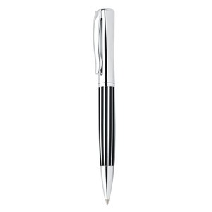 Penna a Sfera Cromata con Strisce, Corpo in Plastica e Legno di Bambù, Logo Personalizzato, Punta in Metallo da 1.0mm per Uso Promozionale - Product Image 1