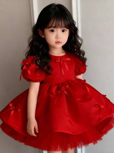 Abiti Estivi per Bambine 2026, Vestito da Festa con Fiocchi Rossi, <span class=keywords><strong>Abito</strong></span> da Principessa per Compleanno - Product Image 6